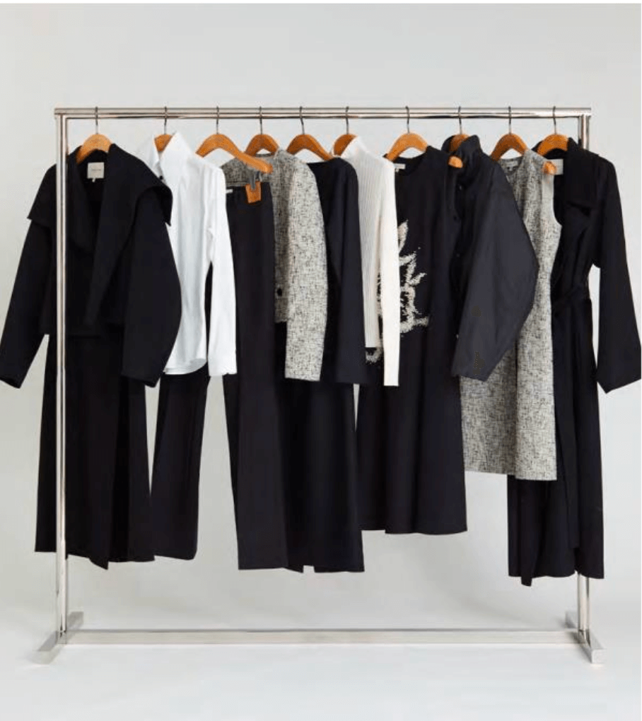 clothing rack with lafayette 148 resort collection on.